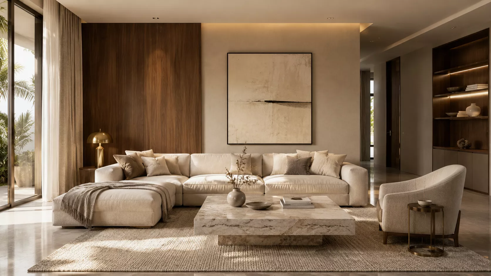 nterior Design Elements in Warm Neutral Living Room Interior decor elements in a living room with a warm neutral palette